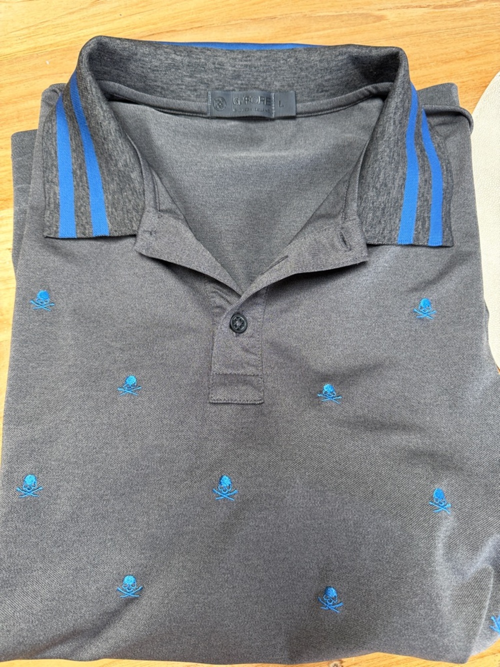 G/FORE Golf Polo Gray Polo with Blue Micro-Embroidered cross bones Motifs